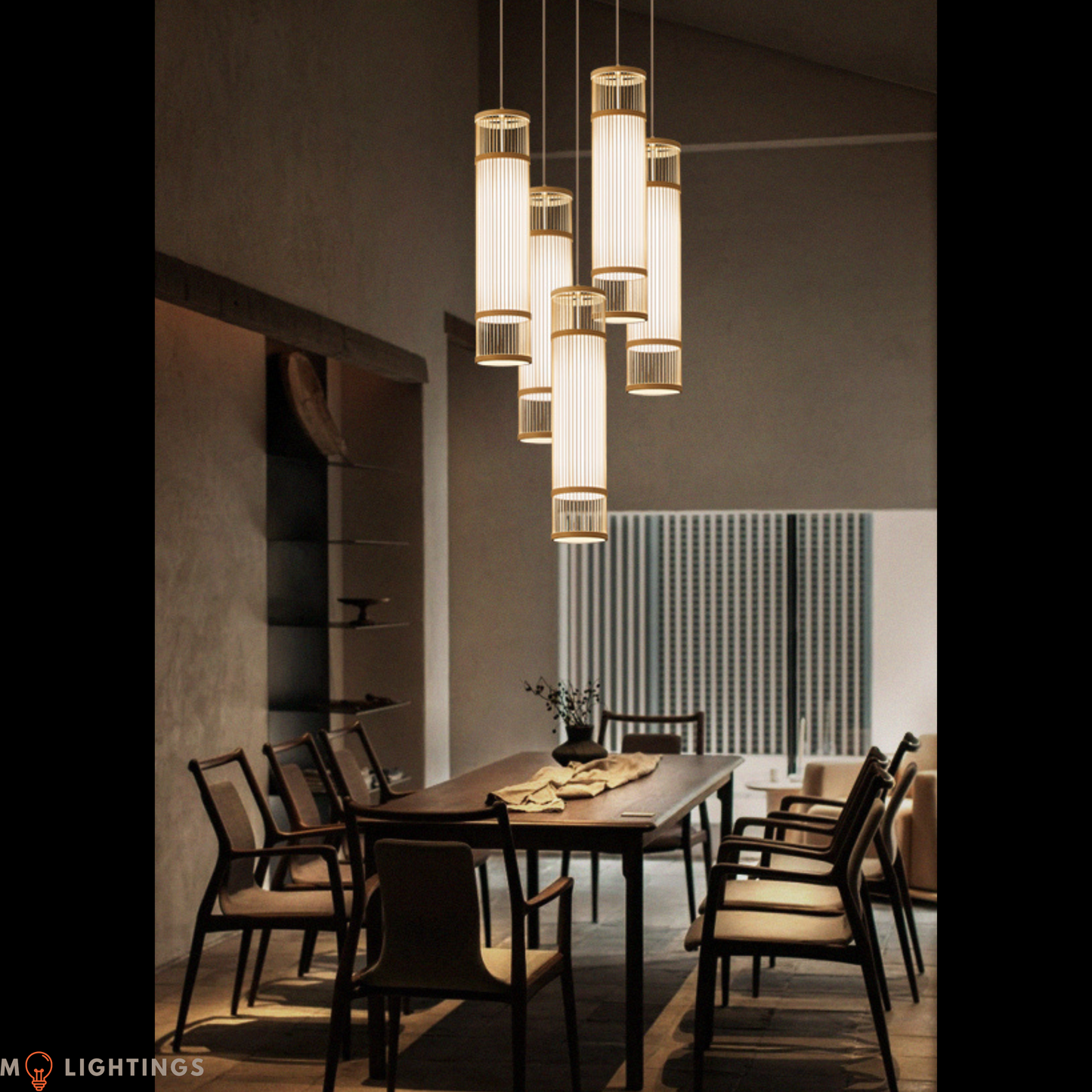 Zen Japanese Cylindrical Bamboo Pendant Light