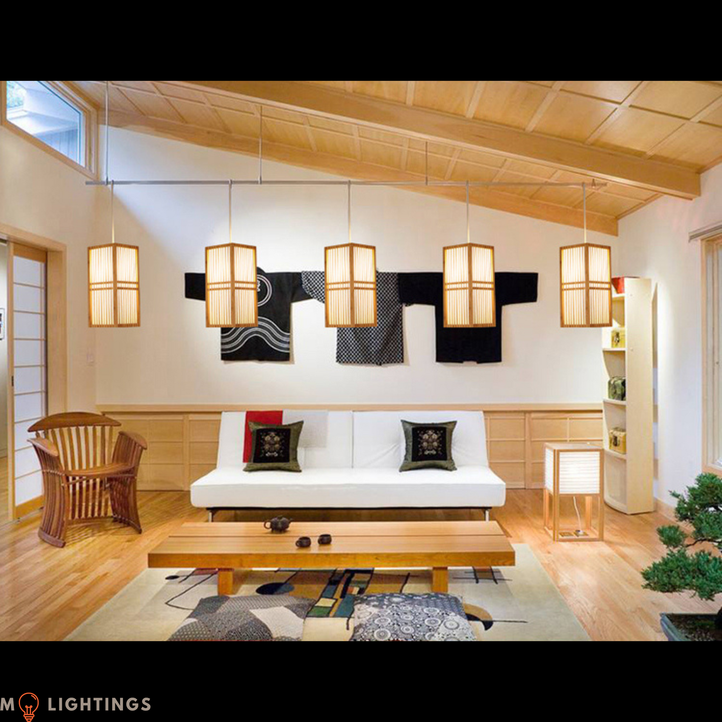 Japanese Handwoven Bamboo Tatami Ceiling Hanging Light