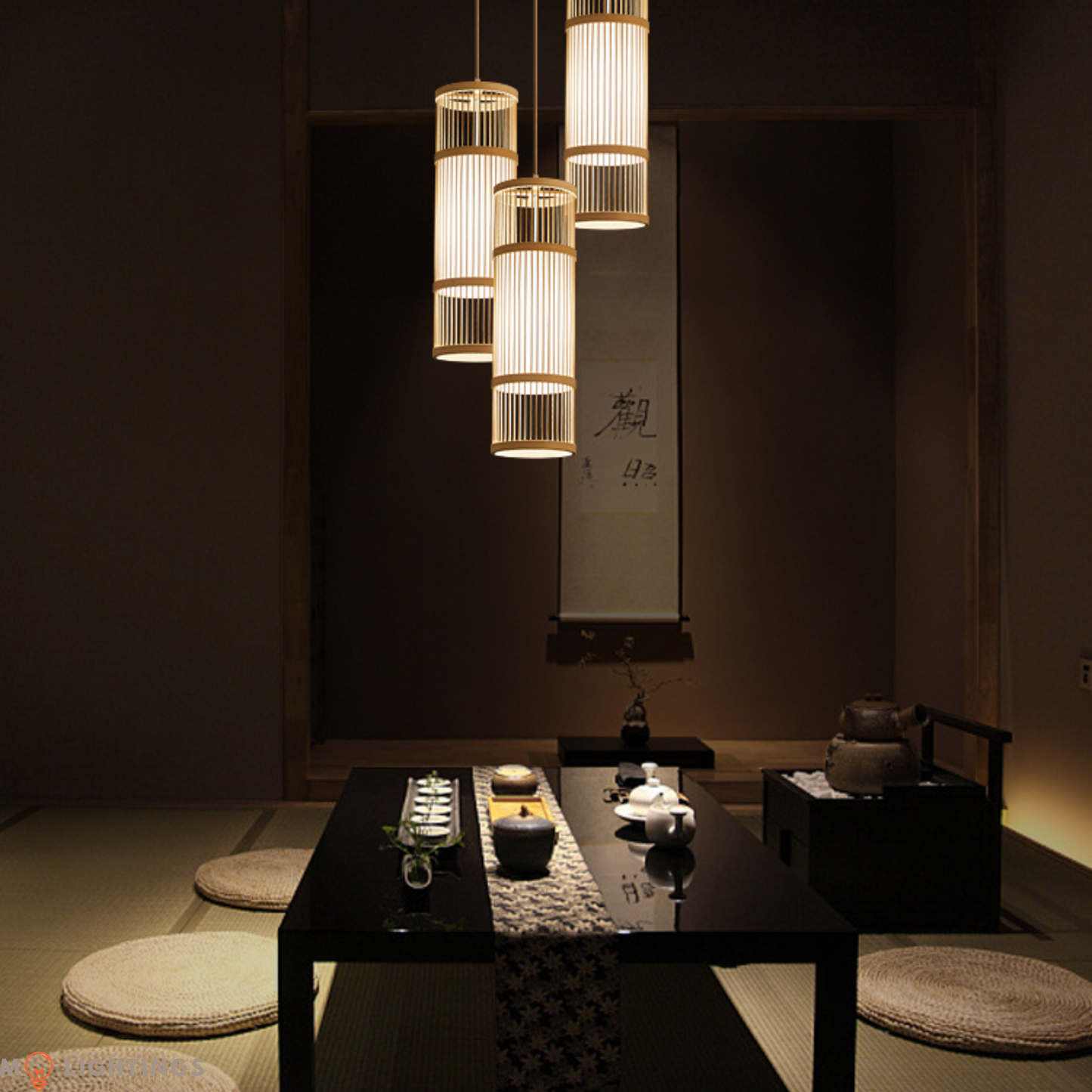 Zen Japanese Cylindrical Bamboo Pendant Light