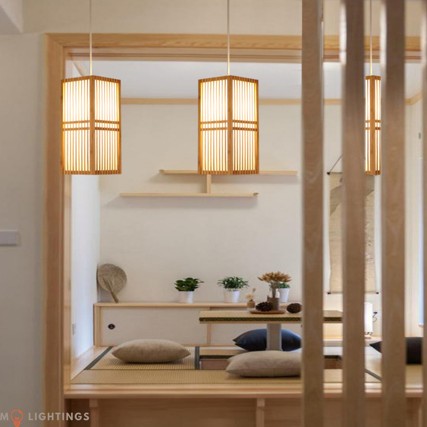 Japanese Handwoven Bamboo Tatami Ceiling Hanging Light