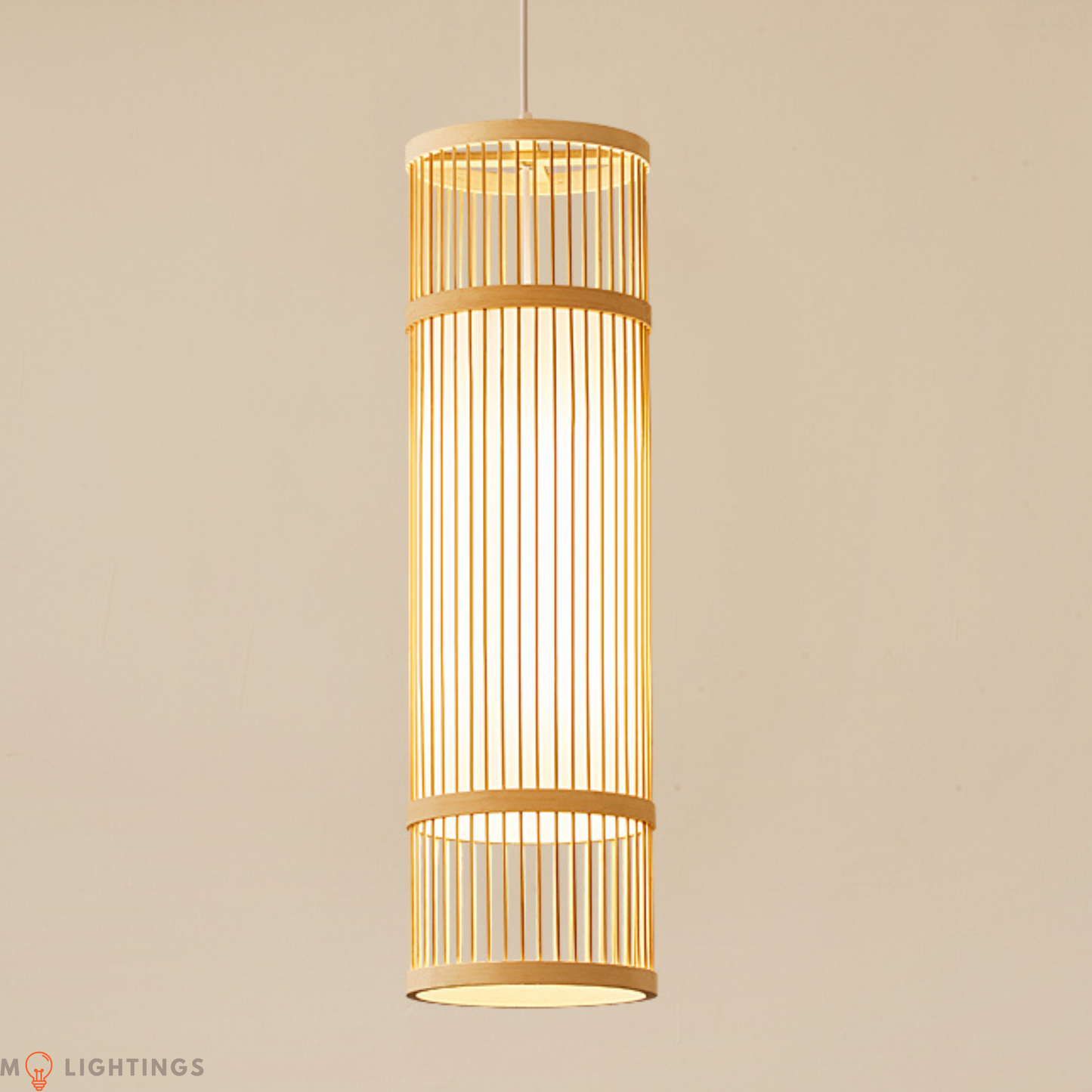 Zen Japanese Cylindrical Bamboo Pendant Light