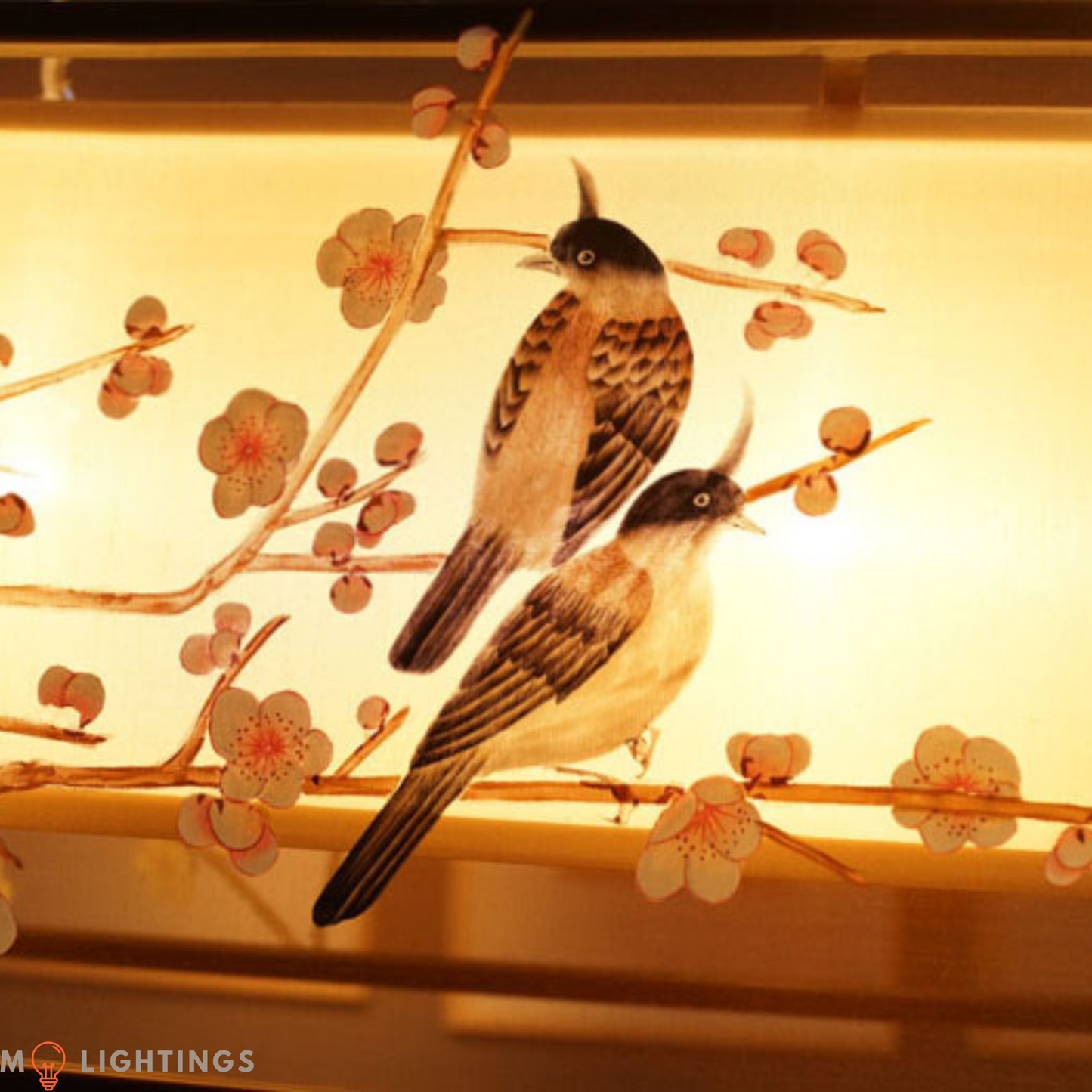 Handpainted Flowers and Birds on Silk Ceiling Lighting