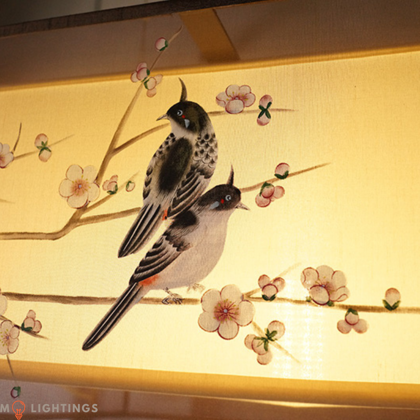 Handpainted Flowers and Birds on Silk Ceiling Lighting