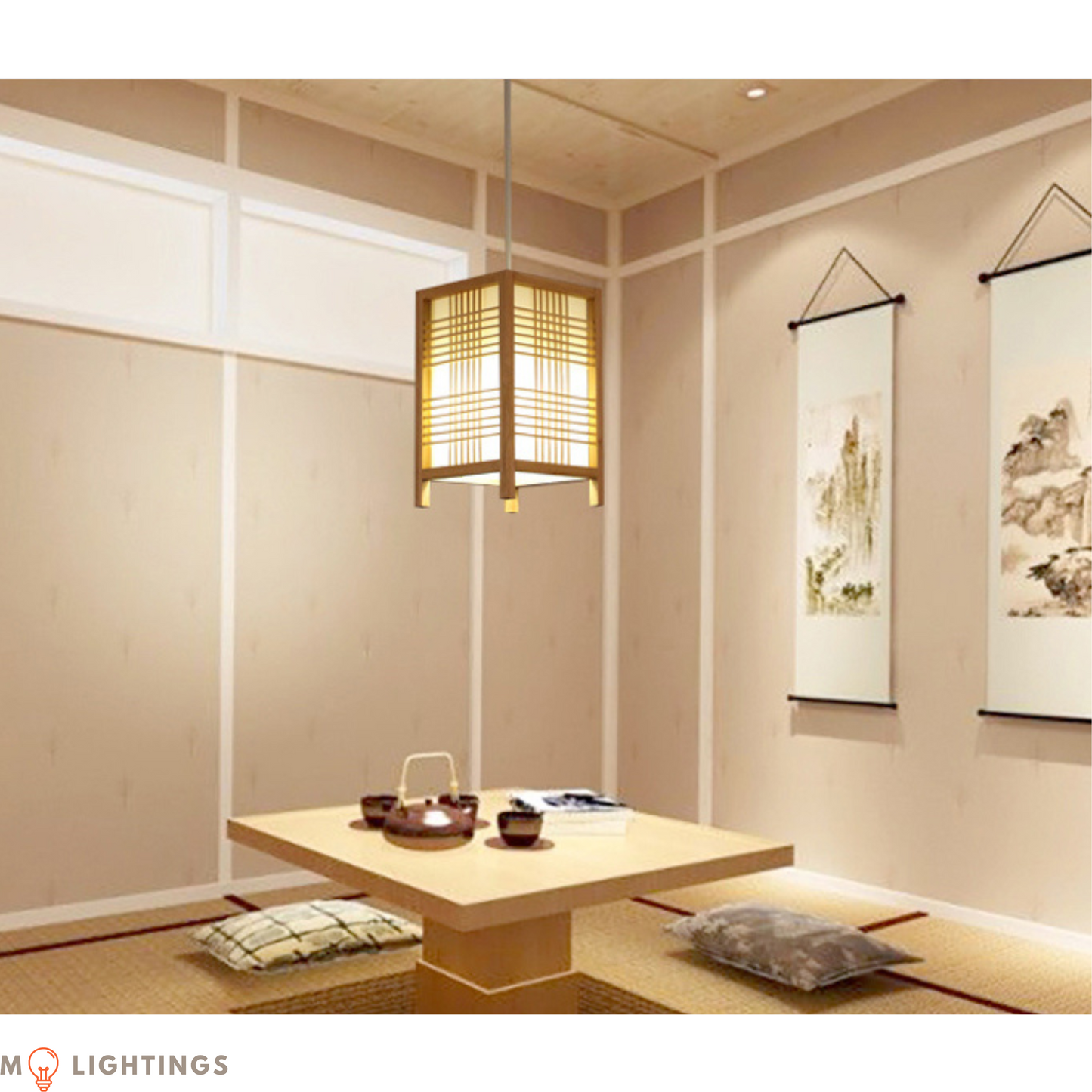 Japanese Handwoven Bamboo Tatami Ceiling Hanging Light